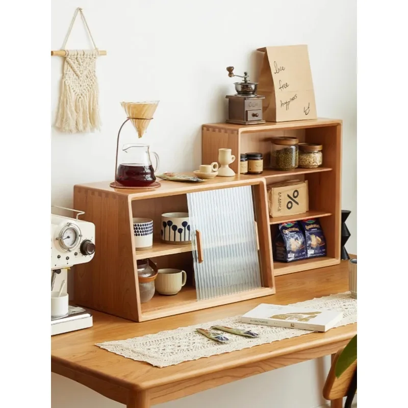 Cherry wood storage cabinet Solid wood light luxury household Japanese dining side cabinet Countertop locker Coffee cup display 5