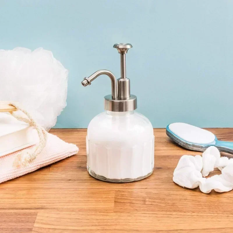 Press Nozzle Mouth Glass Bottle Hand Sanitizer Liquid Soap Solution Lotion Shower Gel Pump Bottle Nordic Bathroom Storage Bottle 2