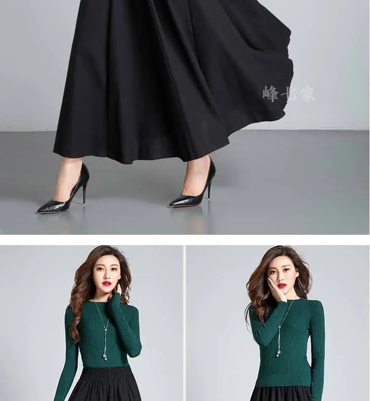 Cotton Linen Skirt 2022 Spring Autumn New Double-layer High Waist Large Swing A-line Skirt Women Retro Broken Flowers Show Thin black pencil skirt