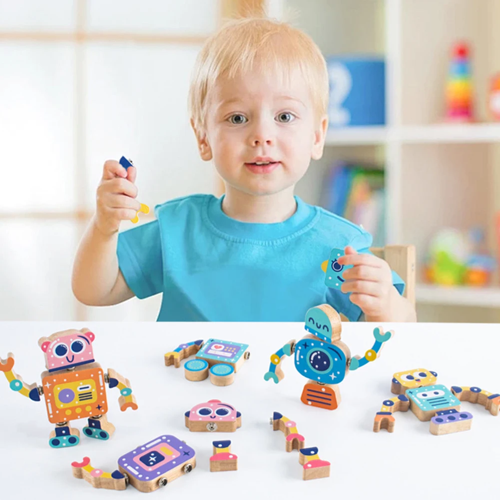 Wooden Robot Building Blocks Montessori Toys Educational Learning Toys Gift for 3 4 5 6 Years Toddlers Kids