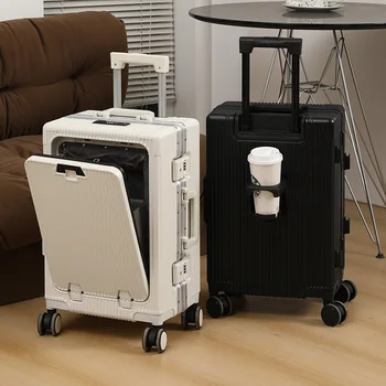 20 inch Carry on Luggage with Wheels Front opening Aluminum Frame Boarding Case Travel High Quality Portable Suitcase 1
