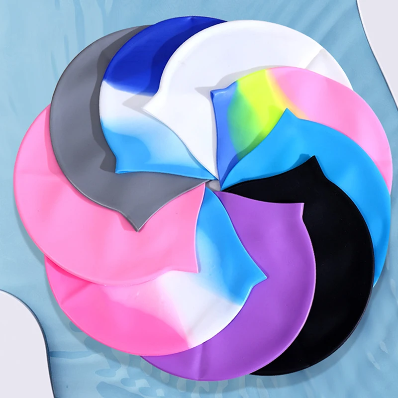 

Silicone Adult Waterproof Swimming Cap Gradient Color Dry Hair Swim Cap For Men Women Protect Ears Swim Hat Swimming Accessories