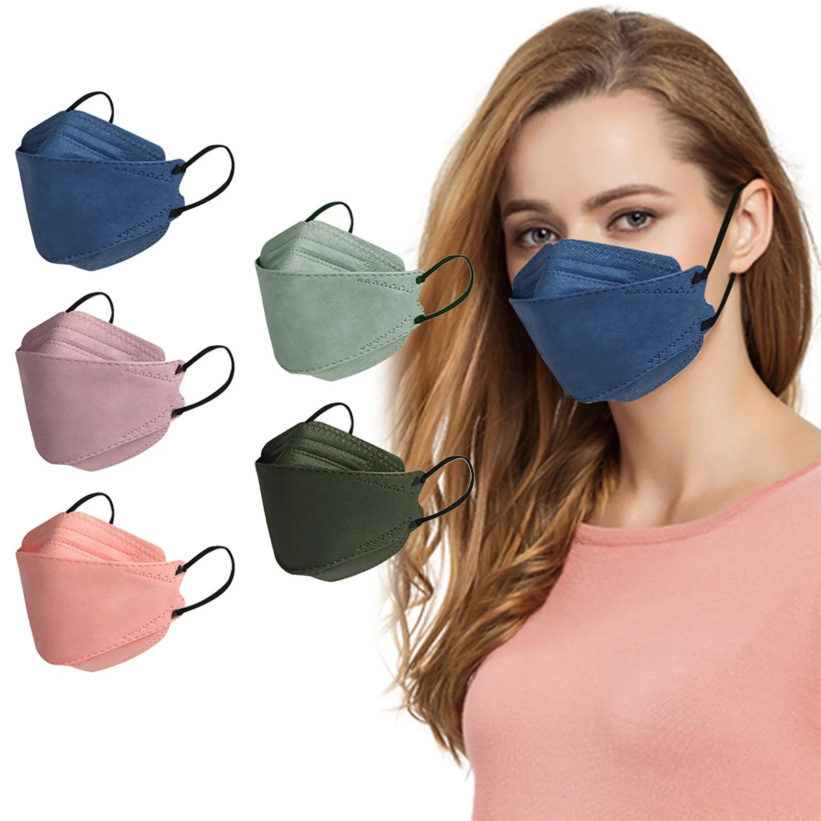 Disposable Face Mask Fish Type 3d 4-ply Solid Color Adult Covers Navidad