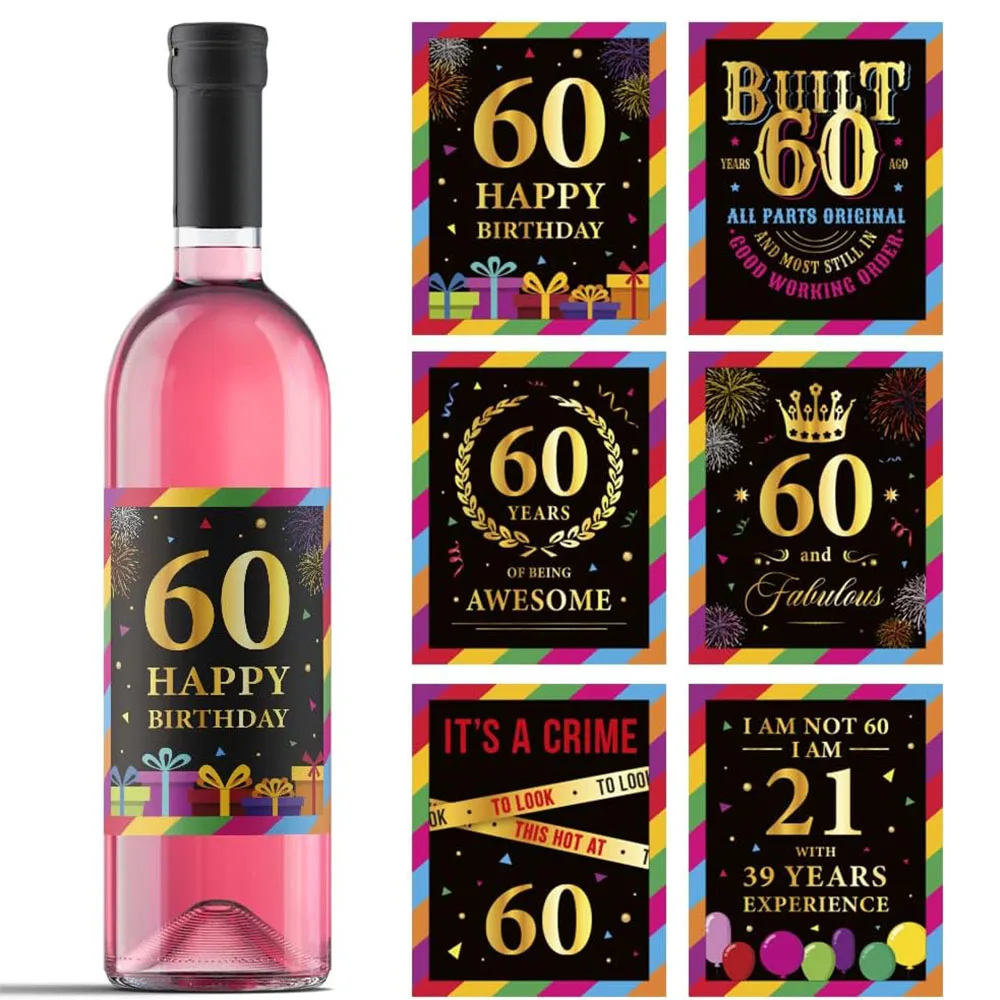 

60th Birthday Wine Label - Bottle stickers Birthday supplies Happy 60th birthday party