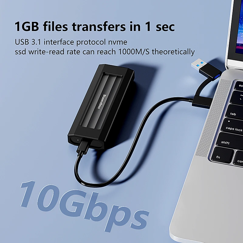 블루엔들리스 M.2 NVMe SATA SSD 인클로저 툴리스 알루미늄 SSD 외장 케이스 10Gbps M.2 NVMe-USB 변환 어댑터 (PCIe NVMe 및 SATA SSD용)