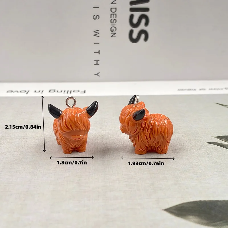 10pcs 하이랜드 암소 참 레진 펜던트 DIY 쥬얼리 귀걸이 팔찌 목걸이 키체인 선물 장식 만들기 용품 C1110
