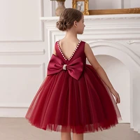 Tulle Big Bow Girls Dress Summer New Fashion Girls Princess Dress Piano Performance Costume Host Costume Children's Clothing