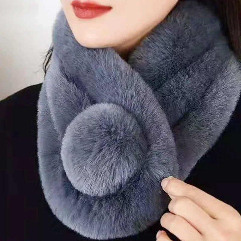 

New Rabbit Fur Scarf Women Winter Warm Soft Furry Scarves Casual Female Lady Outdoor Neck Warmer Collar