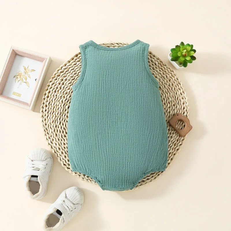 2024 New Baby Sleeveless Bodysuit 0-2 Y Summer Infant Girls Solid One Piece Clothing Daily Casual Toddler Boys Outw