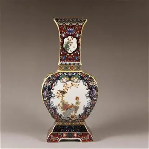 Qing Dynasty Yongzheng Enamel Colored Square Flower Bird Large Belly Flat Vase Appreciation Antique Home Ceramics Ornament ZC804 5