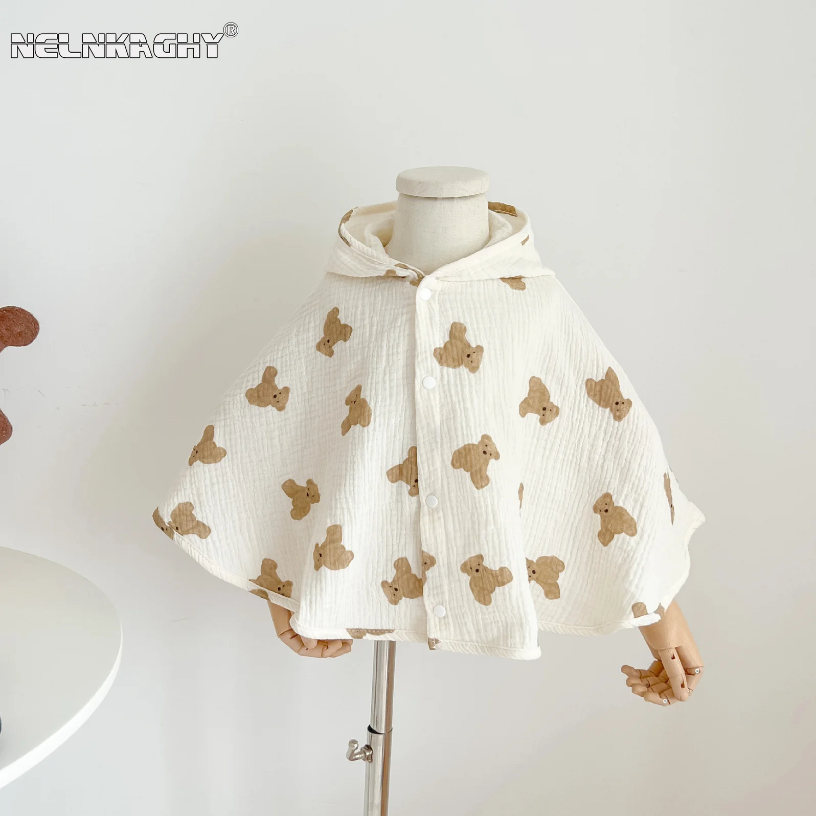 

Keep Your Little One Safe From Wind Sun with Our New Kids Baby Girls Hooded Bear Print Cape - Cotton Infants Toddlers 0-3 Years