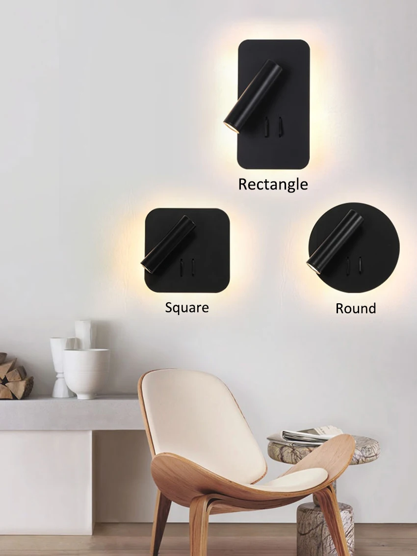 3W 6W Wall Light Backlight 350° Rotation Adjustable Wall Lamp Hotel Bedroom Bedside Study Reading Sconce Lamp With Switch LP-209 wall sconces for living room