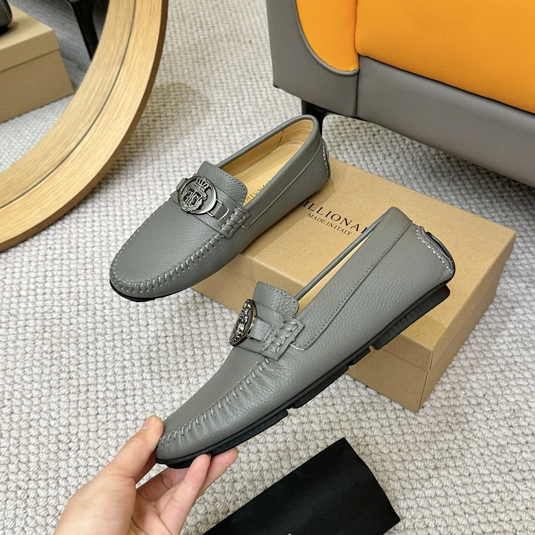 BILLIONAIRE Men Shoes Lychee Patterned Calf Leather High-Quality outdoors European big size 38-46 Metal Old Money Newly rich