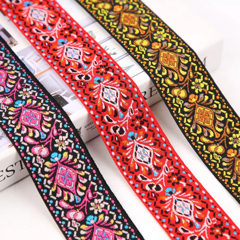 3 Yards 4CM 1.5 Inch Vintage Weaving Ribbon Jacquard Ribbon Guitar Accessory Belt webbing ribbon,embroidery ribbon,silk satin ribbon,sequins lace ribbon