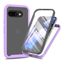 PET Screen Protector Shockproof Case with TPU Frame and Transparent Acrylic Back Cover - Pixel 9 Pro XL (Light Purple)