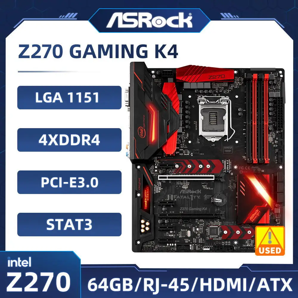 

Материнская плата Intel Z270 1151 ASRock Z270 GAMING K4 4 × DDR4 64 Гб PCI-E 3,0 2 × M.2 6 × SATA III USB3.1 для процессора Intel 6/7 поколения