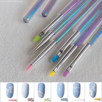 6Pc Nail Art Aurora Transparent Brush Set Watercolor Painting Brush Uv Gel Drawing Stripe Pointed Flat Head DIY Manicure Tool 1