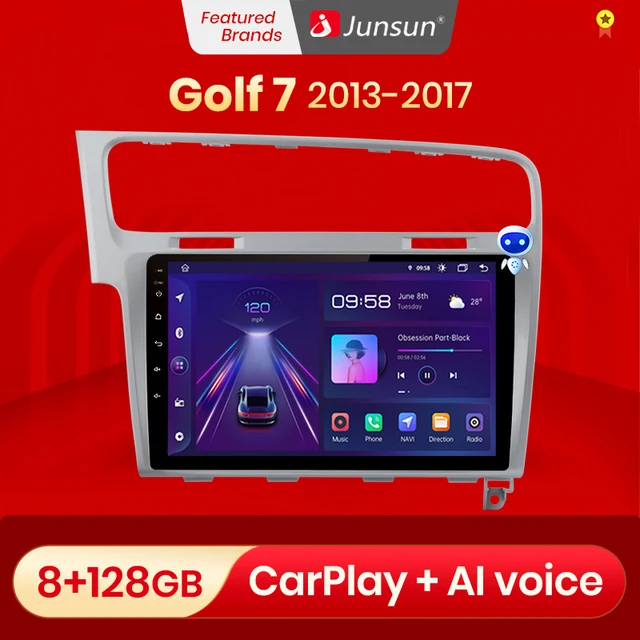 Junsun – autoradio multimédia V1pro, Android 10, 8 go/128 go, navigation GPS, Carplay, 2 din, avec ia Voice, pour voiture Golf 7 (2013 – 2017) 