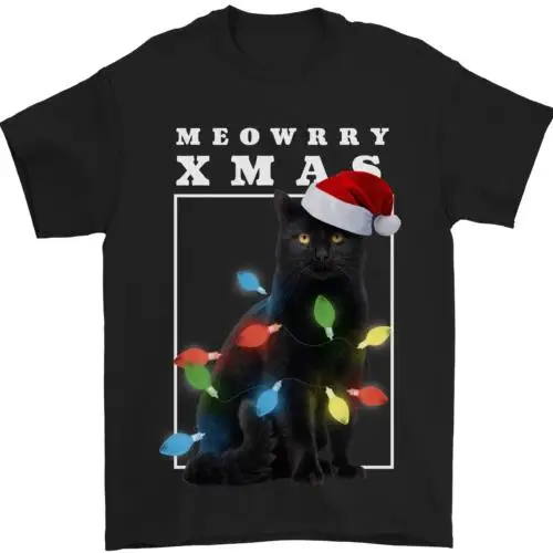 

Мужская Рождественская футболка Meowy Christmas Tree с забавным котом, 100% хлопок