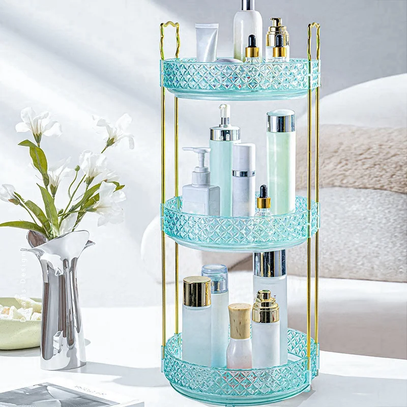 Rotating Makeup Organizer, Bedroom Dresser or Vanity Countertop Storage, clear cosmetic storage rack,Cosmetics display stand 3