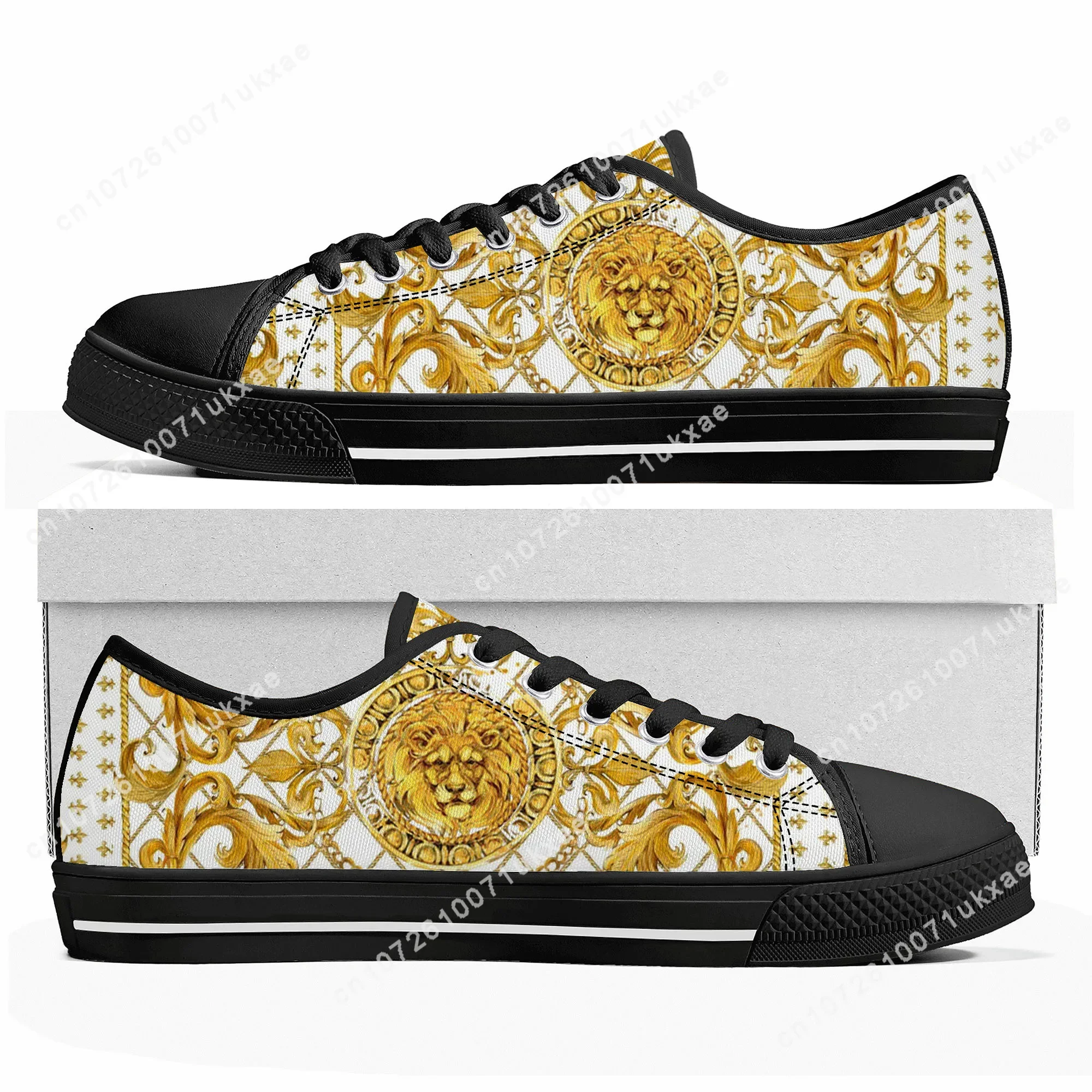 

Luxury Golden Floral Prints Low Top Sneakers Mens Womens Teenager High Quality Canvas Sneaker couple Casual Shoes Customize Shoe