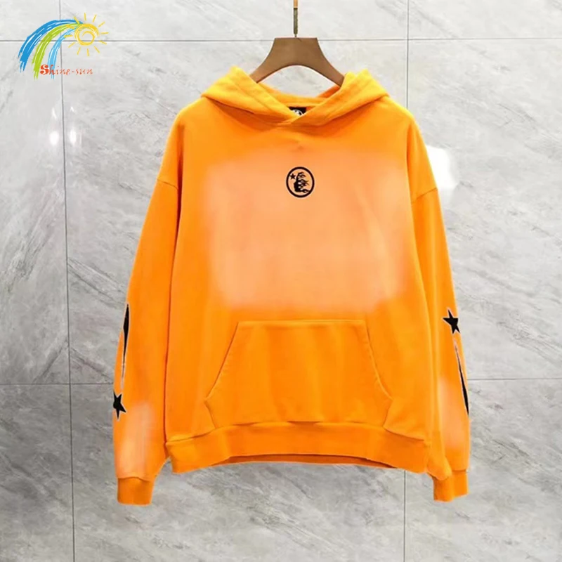 

Vintage Washed Orange Hellstar Hoodie Men Women High Quality Streetwear Sweatshirts 100% Cotton Pullovers Hooded Inside Tags