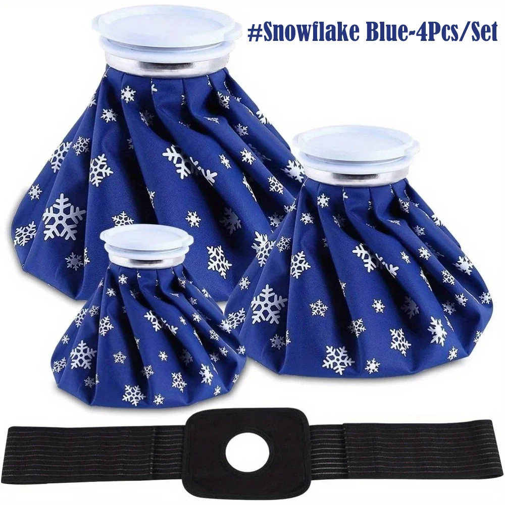 4-Pack Reusable Ice Bags for Hot & Cold with Elastic Support Strap-Universal Fit Knee, Ankle, Includes 3 Sizes (6", 9", 11")
