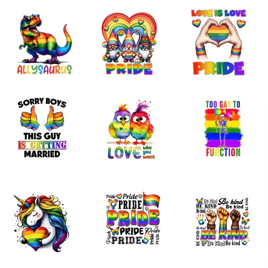 

9 шт./Стикеры для творчества в стиле гордости месяца, самодельные термоклеящиеся переводные наклейки, трафаретная печать, виниловые Стикеры, термопрессованные наклейки