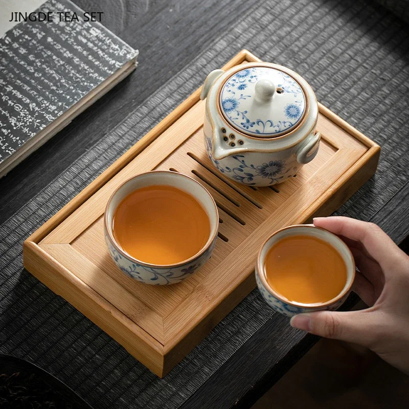 Ru kiln Quick cup a pot a cup set personal special grasping tea maker teapot and cup set camping portable travel tea set