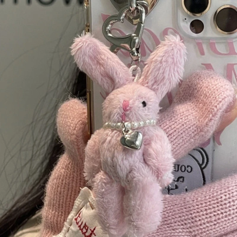 Yokawe Porte-clés Lapin En Peluche, Poupée De Lapin En Peluche Douce, Jouet Doux Avec Porte-clés, Panier De Pâques, Cadeaux De Fête Rose Vif 18 Cm