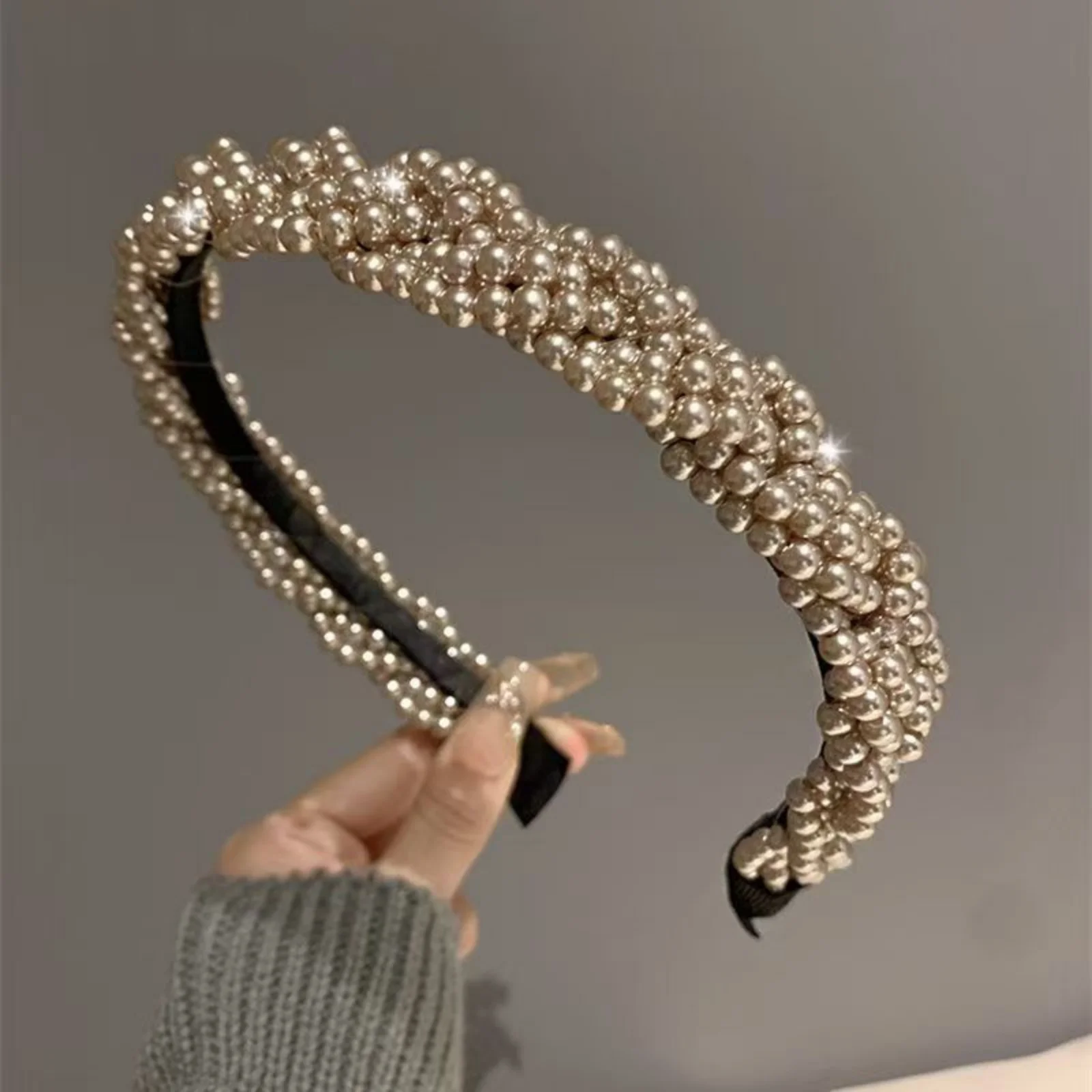 1PC　Braided Pearl Headbands with Sparkling Accents, Stylish Hair Hoops for Ladies, Trendy Hair Decor for Parties & Daily Wear