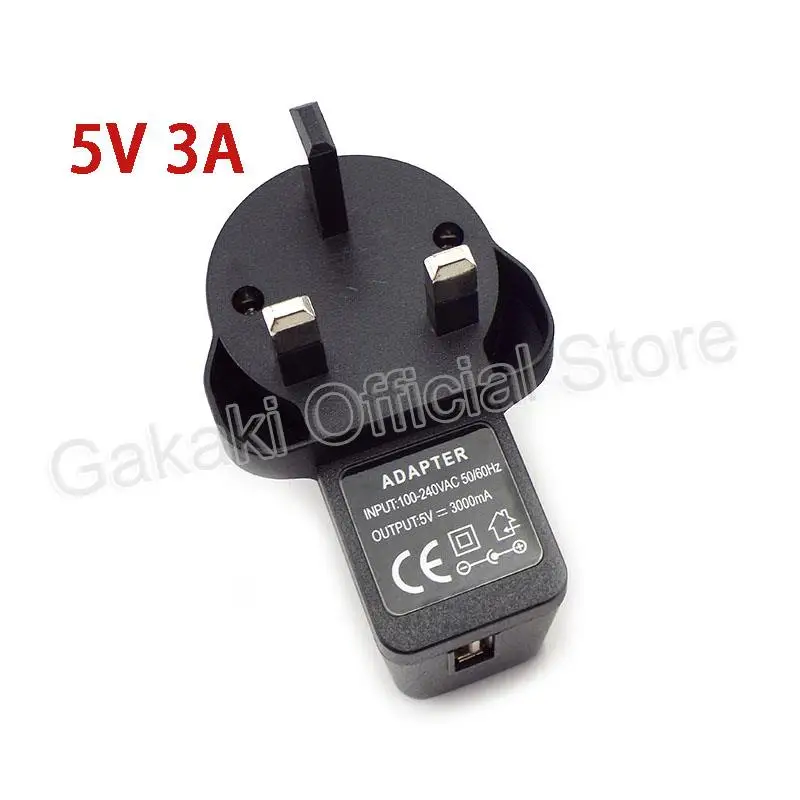 Universal USB Charger with UK Plug - Converts 100V-240V AC to 5V DC, 1A/2A/3A Output