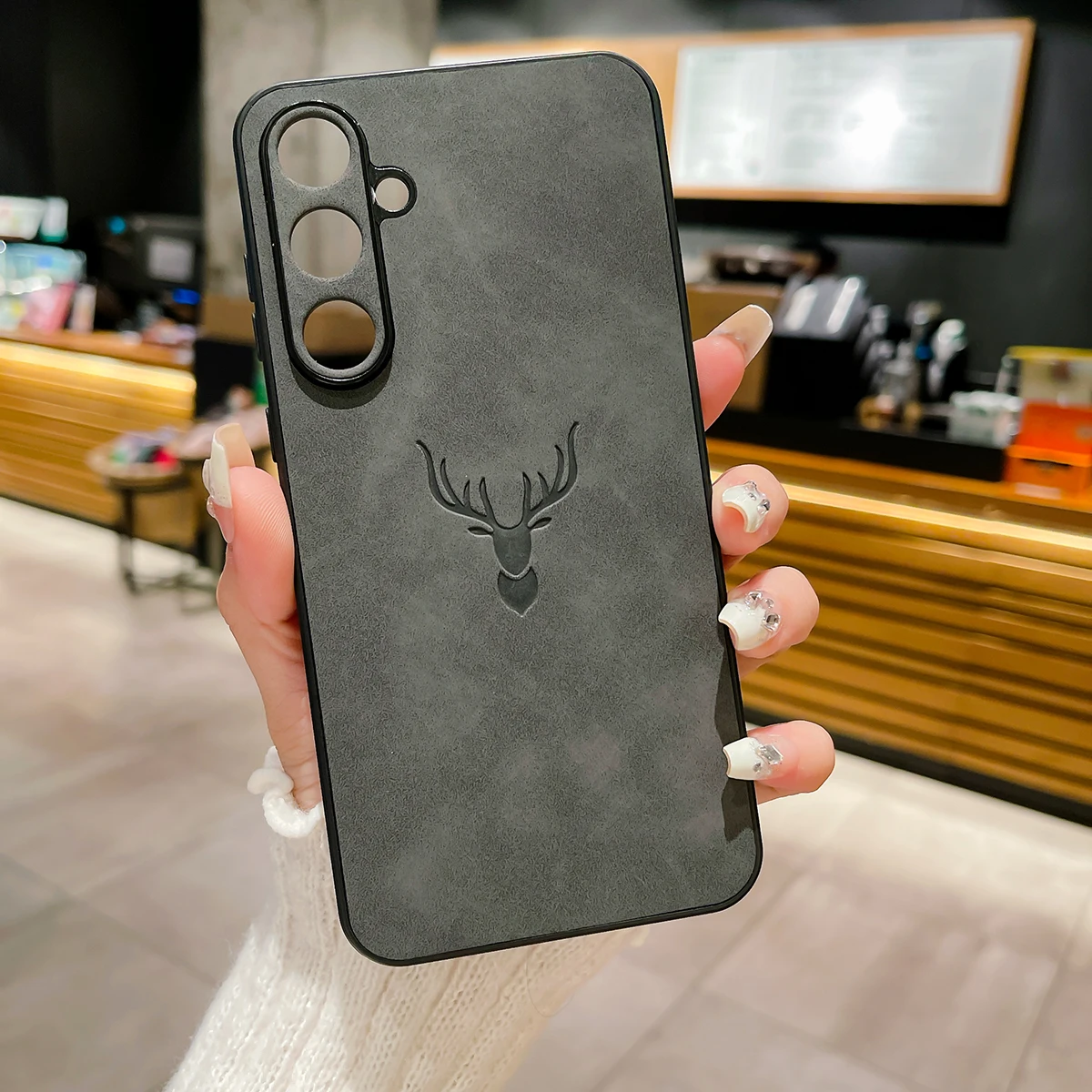 Embossed Deer Case PU Leather Full Camera Protection Cover