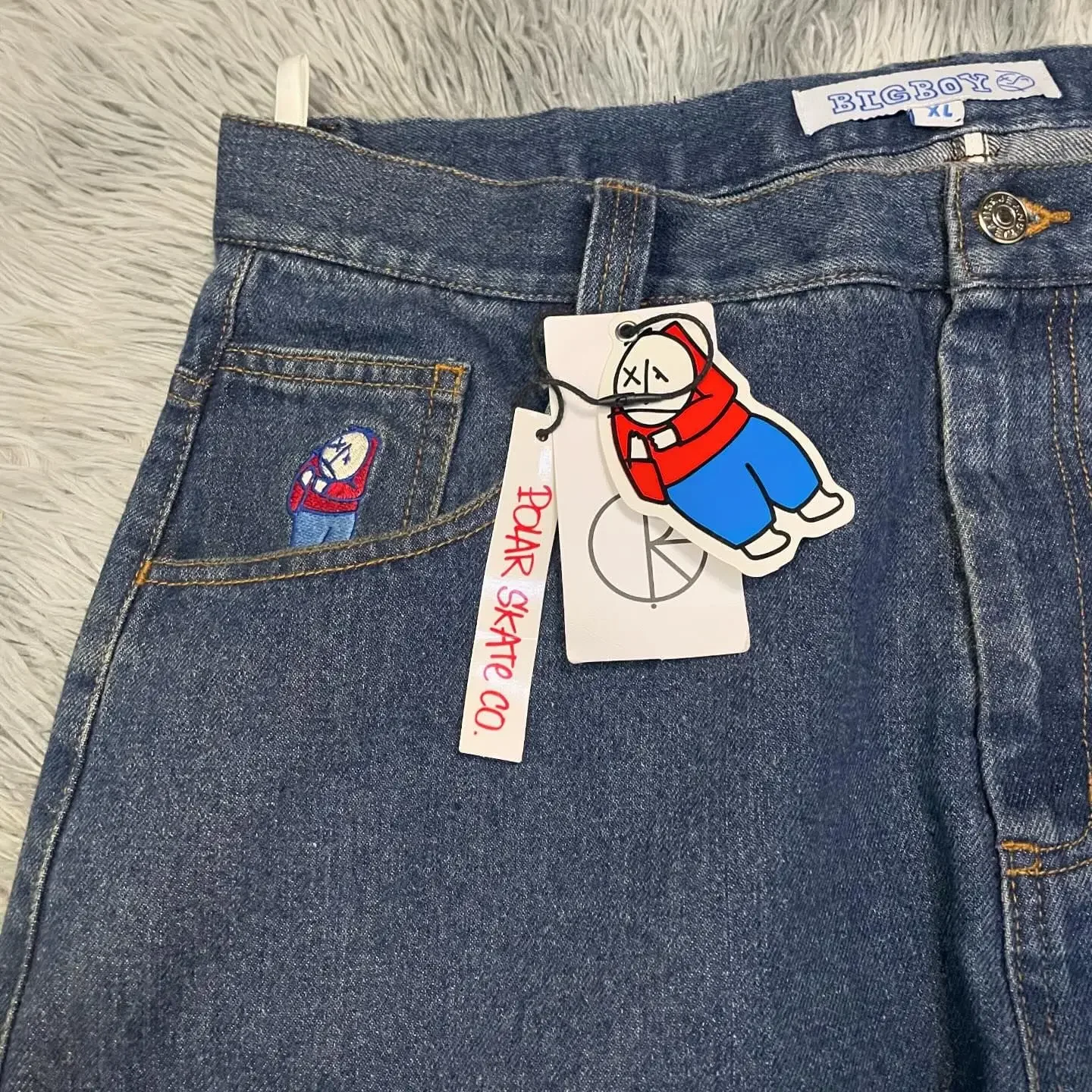 Y2K Pantaloni Hip Hop Cartoon Streetwear Polar Big Boy Jeans Ricamo Retro Blue Baggy Jeans Uomo Donna Pantaloni Larghi A Vita Alta