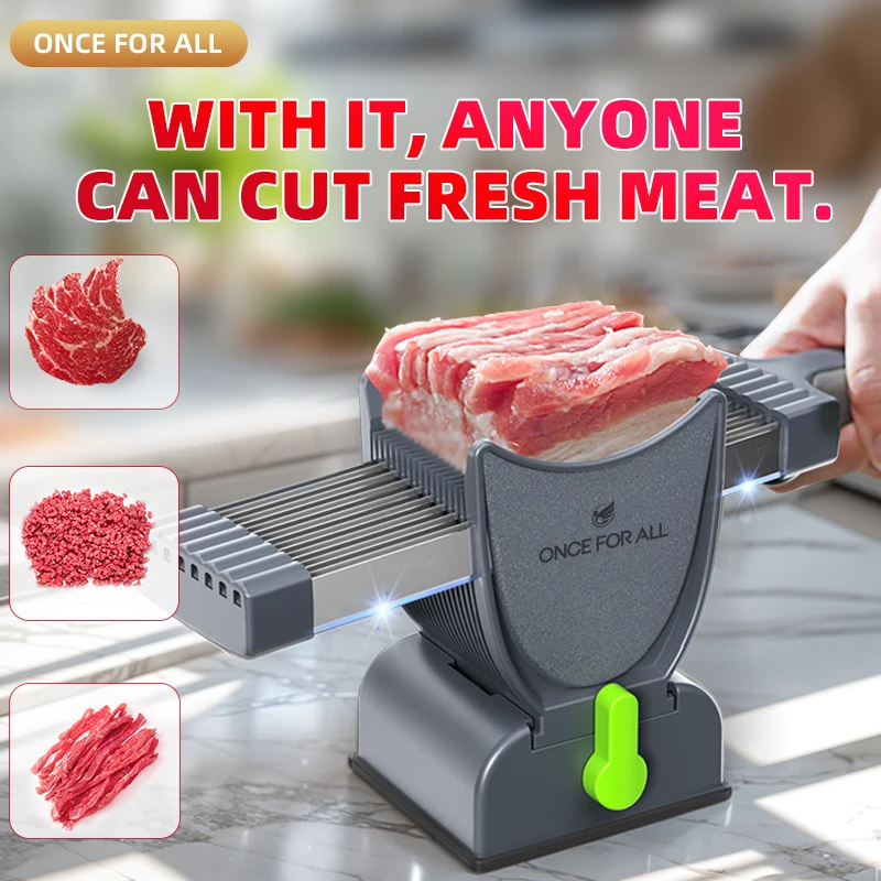 One for All Miniature Manual Stainless Steel Fresh Meat Cutter Chopper for Meat Slicing Strips Dices for Home Kitchen 1
