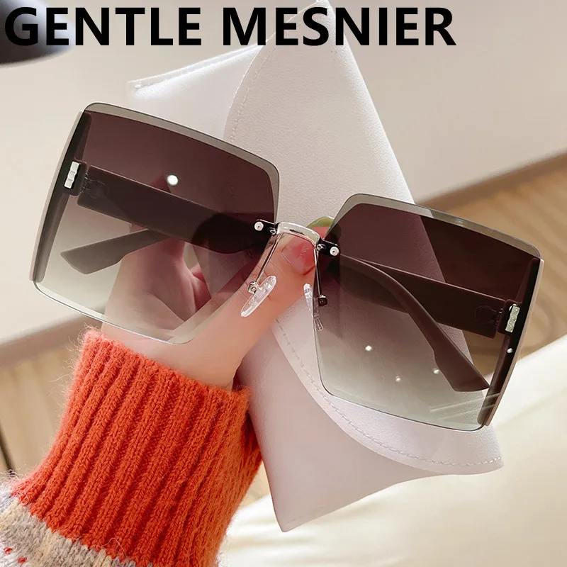 

lady Rimless Cat Eye Women's Sunglasses Black Transparent Female Sun Glasses Luxury Ladies UV400 Mirror Eyeglasses