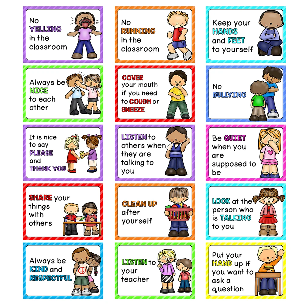 15Pcs Classroom Poster Rules for The School Class A4 size Posters for Kindergarten Preschool Decora Education toys 6