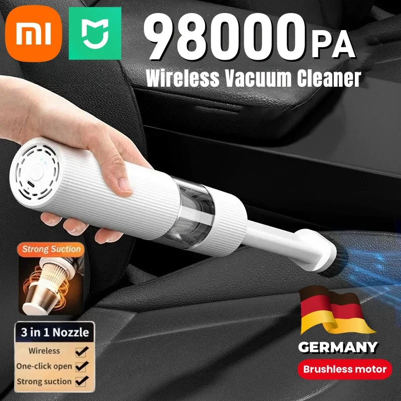 Xiaomi-Aspirador de carro portátil, 98000Pa Mini máquina de limpeza sem fio portátil, robô para casa, suprimentos automáticos, sucção forte