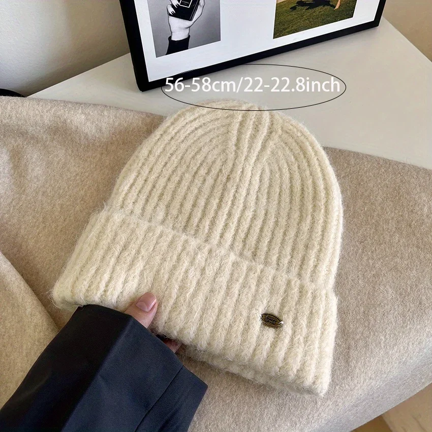 Solid Color Mohair Hair Knitted Hat Fashionable Versatile Curled Edge Ear Protection Hooded Hat Winter Outdoor Woman Warmth Hat 6