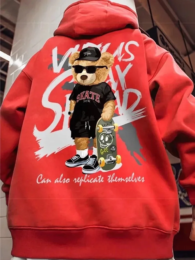 Skate Bear Anime Print Hoodies Men and Women Oversize Streetwear Harajuku Fasion Casual Hooded Sweatshirt y2k Hoodie Clothes