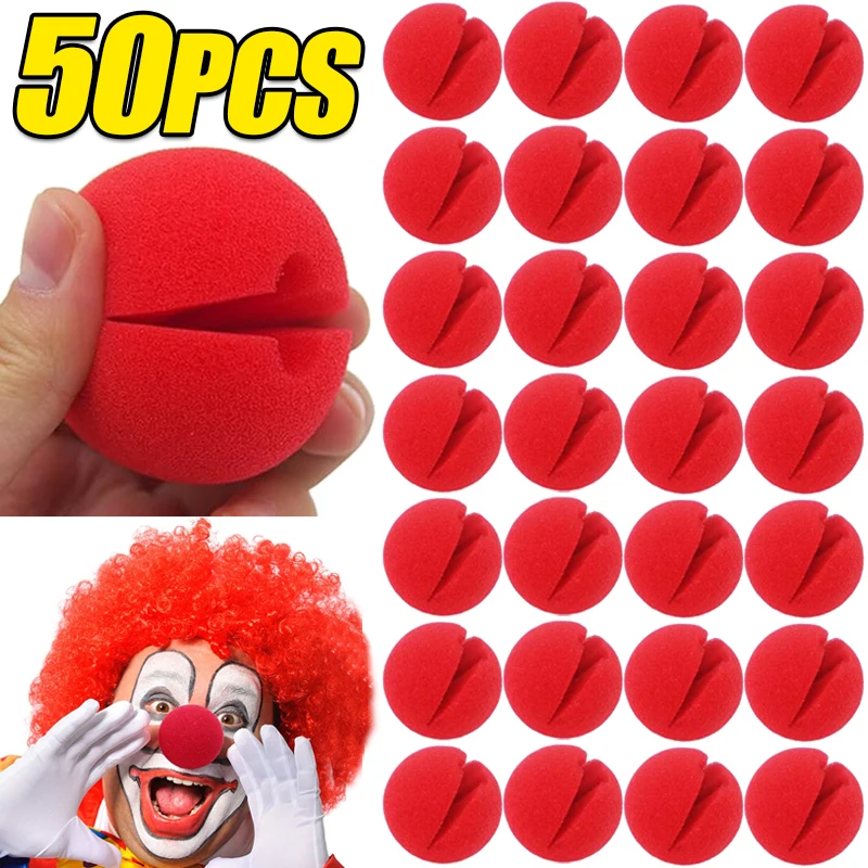 50/5pcs Red Ball Foam Clown Nose Halloween Party Cosplay Costume Circus Props Festival Make Up Clown Nose Performance Decoration clown top hat party clown hat clown costume magician hat for halloween cosplay