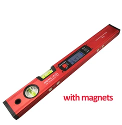 Advanced Digital Protractor and Inclinometer with 360° Angle Measurement and Optional Magnetic Base, 400mm Length (Red with magnets)