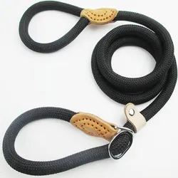 Heavy Duty Adjustable Braided Rope Dog Leash with Loop Collar for Training Medium to Large Dogs (Black)