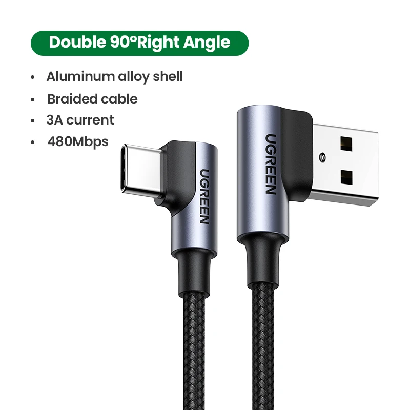 UGREEN Right Angle USB C Cable, Braided, 2 Meters