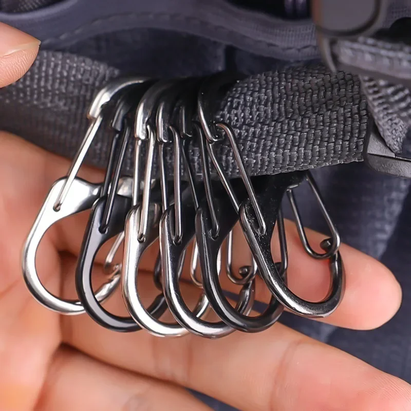 Carabiner clips 5Pcs S Type Zinc Alloy Carabiner with Lock Mini Keychain Hook Anti-Theft Outdoor Camping Backpack Buckle Key-Lock Accessories