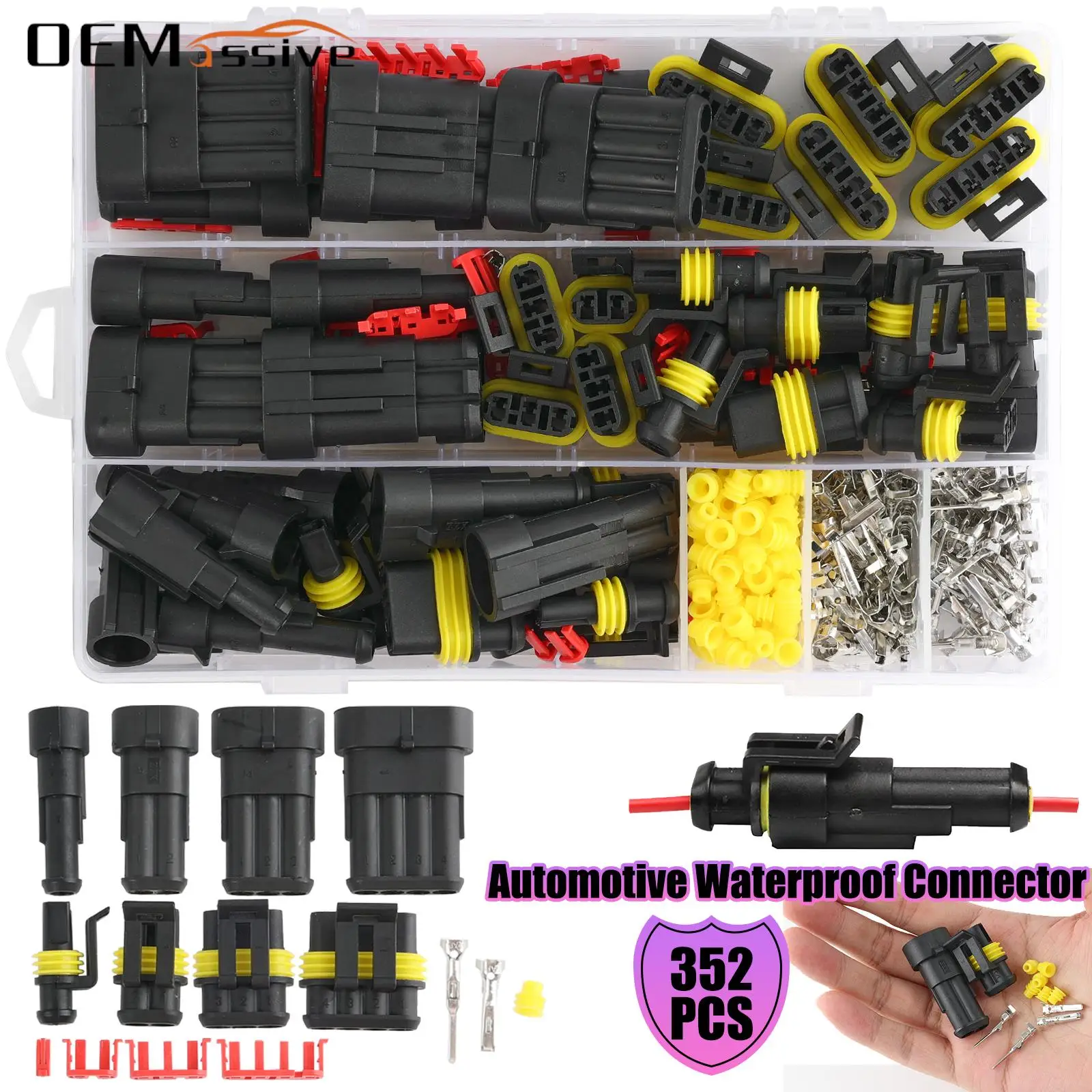 

352pcs Waterproof 1/2/3/4 Pin Way Seal Quad Bike 12A IP68 Electrical Automotive Wire Connector Plug Terminals Truck Car Kit Set