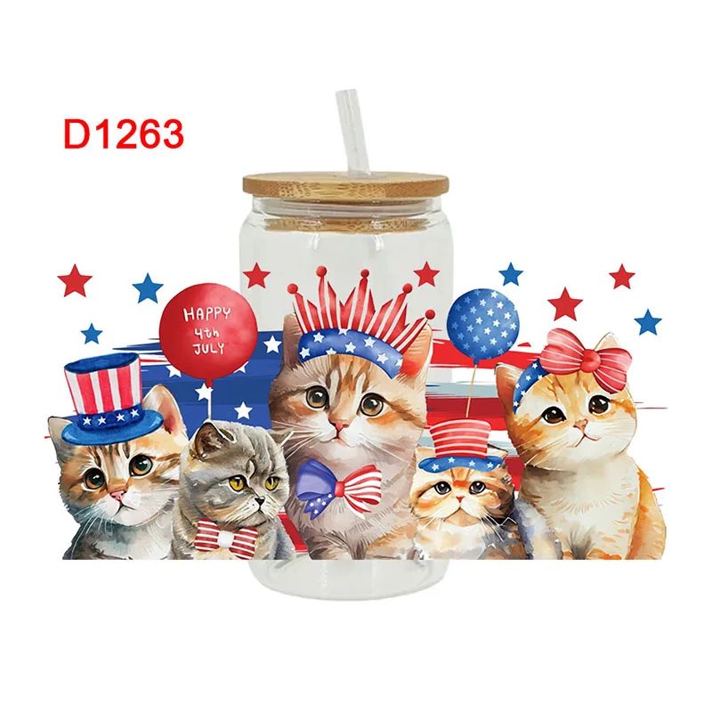 3D UV DTF Transfers Stickers Cup Wraps American Flag Day Printed for DIY Glass Ceramic Metal Leather Etc 16oz D95