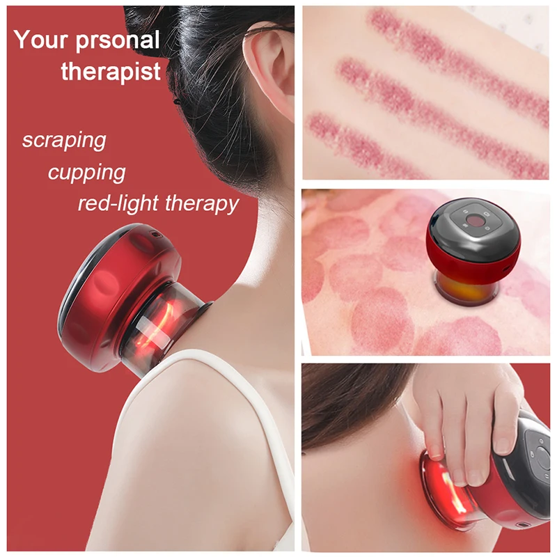 Electric Vacuum Cupping Massage Red Light Therapy Anti Cellulite Wireless Massager For Body Gua sha Scraping Fat Burner Slimming