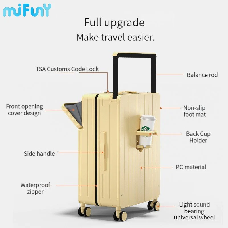 

MiFuny Rolling Luggage Women Front-opening Large Password Trolley Travel Suitcase Portable Boarding Carry on Luggage with Wheels