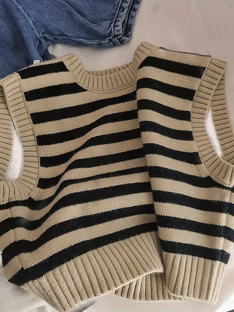 Popular Korean Children's Striped Jacquard Vest Knitted Sweater Baby Pullover Vest 1